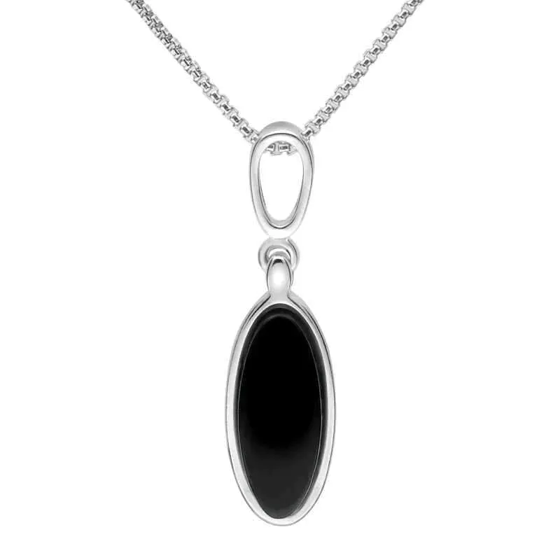Sterling Silver Whitby Jet Long Oval Necklace sold by Jura Watches
