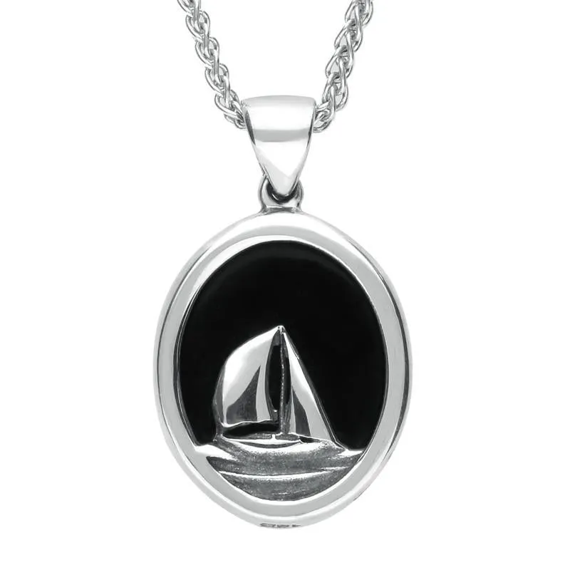 Sterling Silver Whitby Jet Framed Yacht Necklace sold by Jura Watches