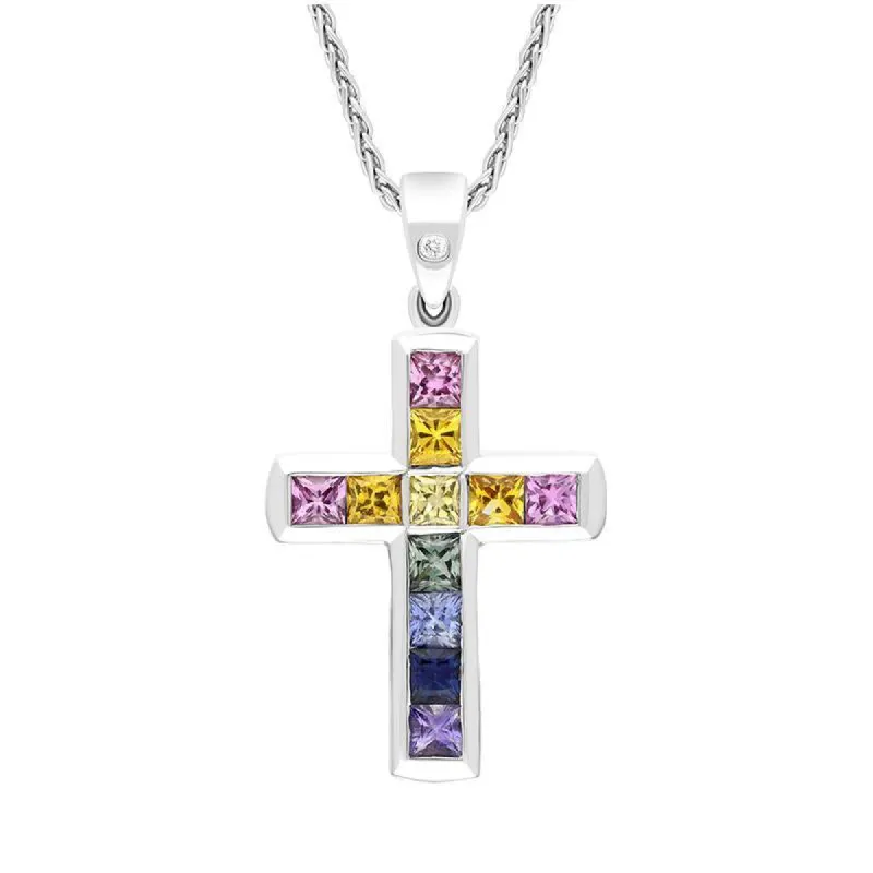18ct White Gold 1.70ct Sapphire 0.016ct Diamond Cross Necklace sold by Jura Watches