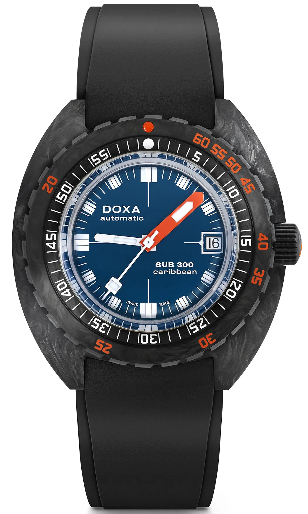 Doxa Ex-Display SUB 300 Carbon COSC Caribbean Rubber Watch sold by Jura Watches