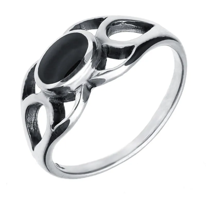 Sterling Silver Whitby Jet Oval Lattice Ring sold by Jura Watches