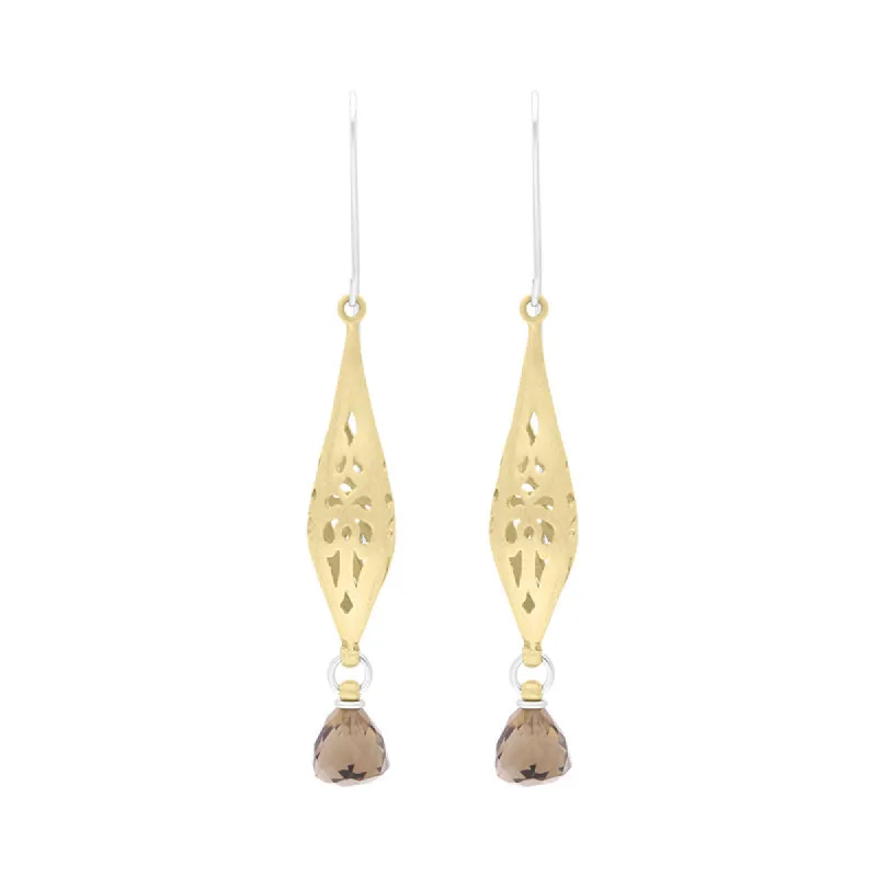 Sterling Silver Gold Plated Smokey Quartz Drop Earrings D sold by Jura Watches