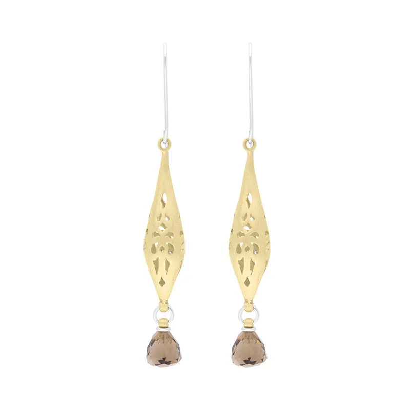 Sterling Silver Gold Plated Smokey Quartz Drop Earrings D sold by Jura Watches