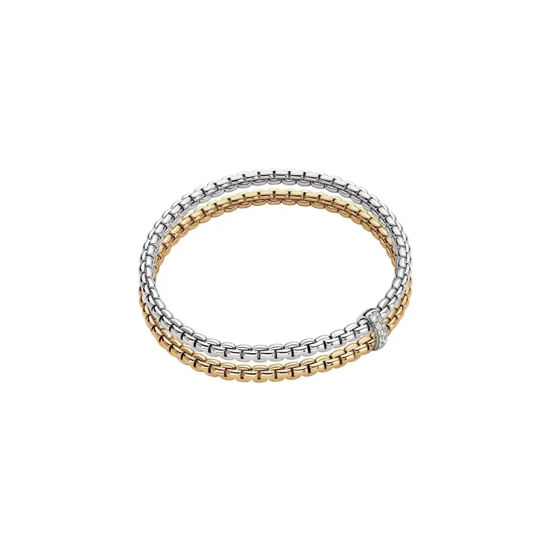 Fope 18ct White and Yellow Gold 0.10ct Diamond  Eka Flex'it Bracelet sold by Jura Watches