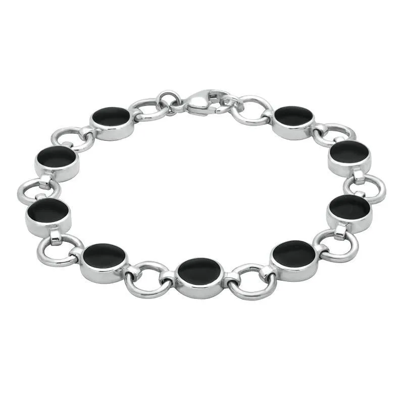 Sterling Silver Whitby Jet Nine Stone Round Ring Bracelet sold by Jura Watches