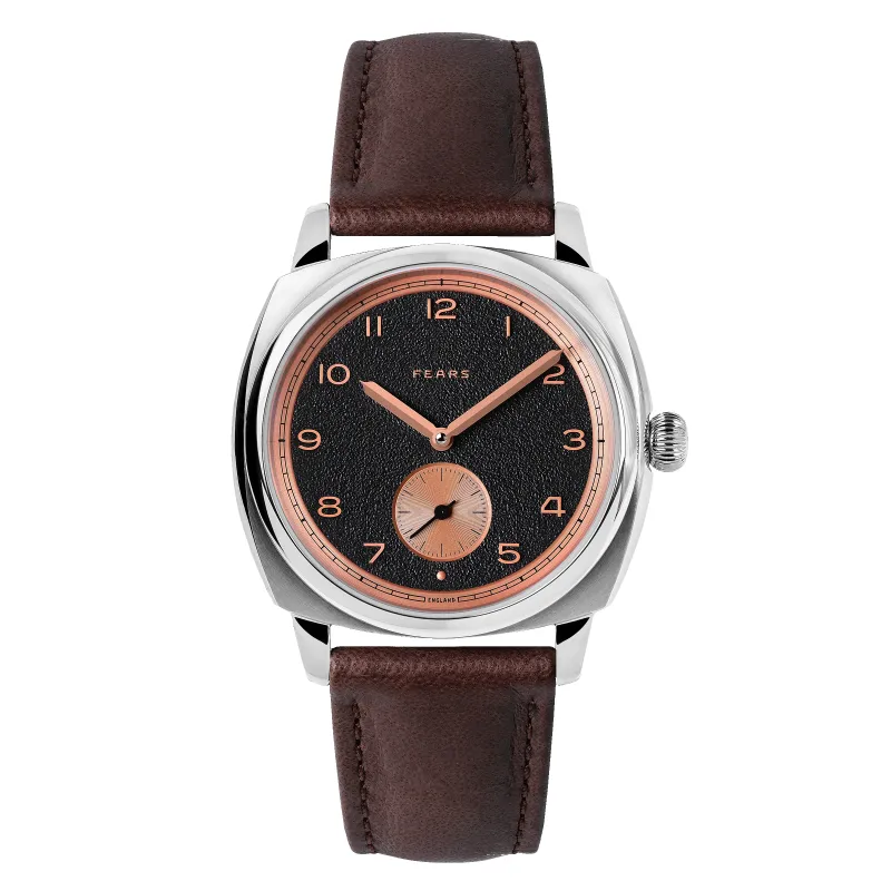 Fears Brunswick 38 Charcoal Rose Leather Strap Watch made by Jura Watches