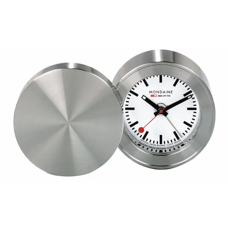 Mondaine Travel White Dial Alarm Clock made by Mondaine