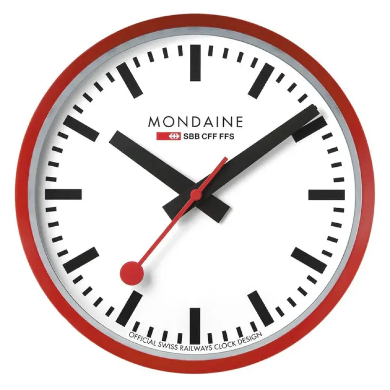 Mondaine Clock Wall Red Frame 25cm Watch made by Mondaine