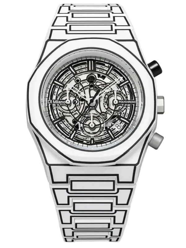 D1 Milano White Sketch Polychrono Watch made by Jura Watches