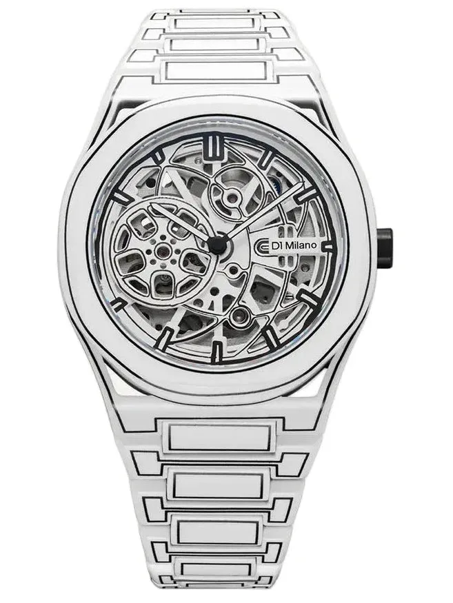 D1 Milano White Sketch Skeleton Watch sold by Jura Watches