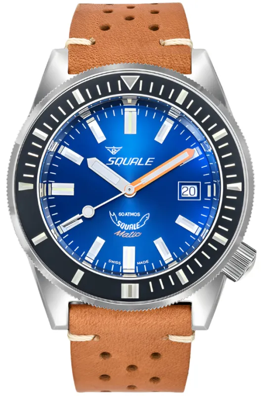 Squale Matic Dark Blue Leather Watch made by Jura Watches