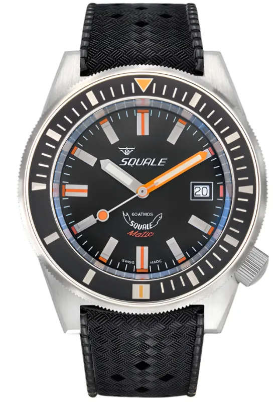 Squale Matic Satin Black Rubber Watch made by Jura Watches