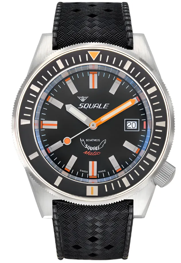 Squale Matic Satin Black Rubber Watch sold by Jura Watches