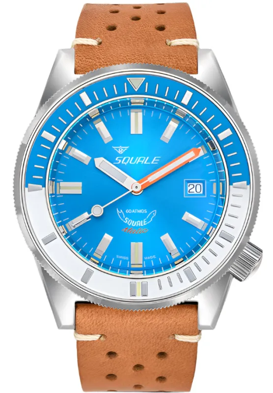 Squale Matic Light Blue Leather Watch made by Jura Watches