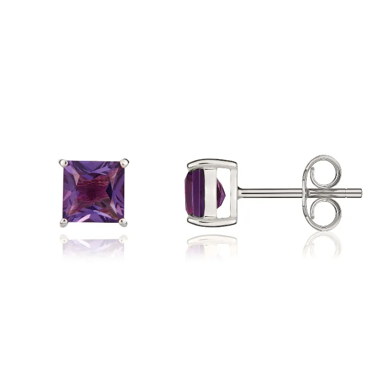 9ct White Gold Amethyst 5mm Princess Cut Claw Set Stud Earrings sold by Jura Watches product image thumbnail 2