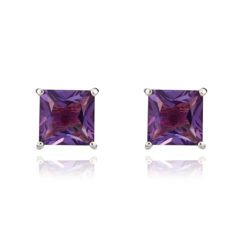9ct White Gold Amethyst 5mm Princess Cut Claw Set Stud Earrings sold by Jura Watches