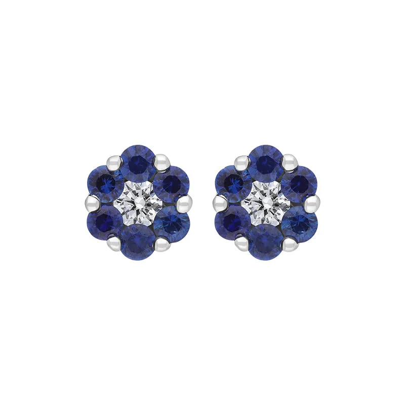 18ct White Gold 0.46ct Sapphire Diamond Floral Cluster Earrings sold by Jura Watches