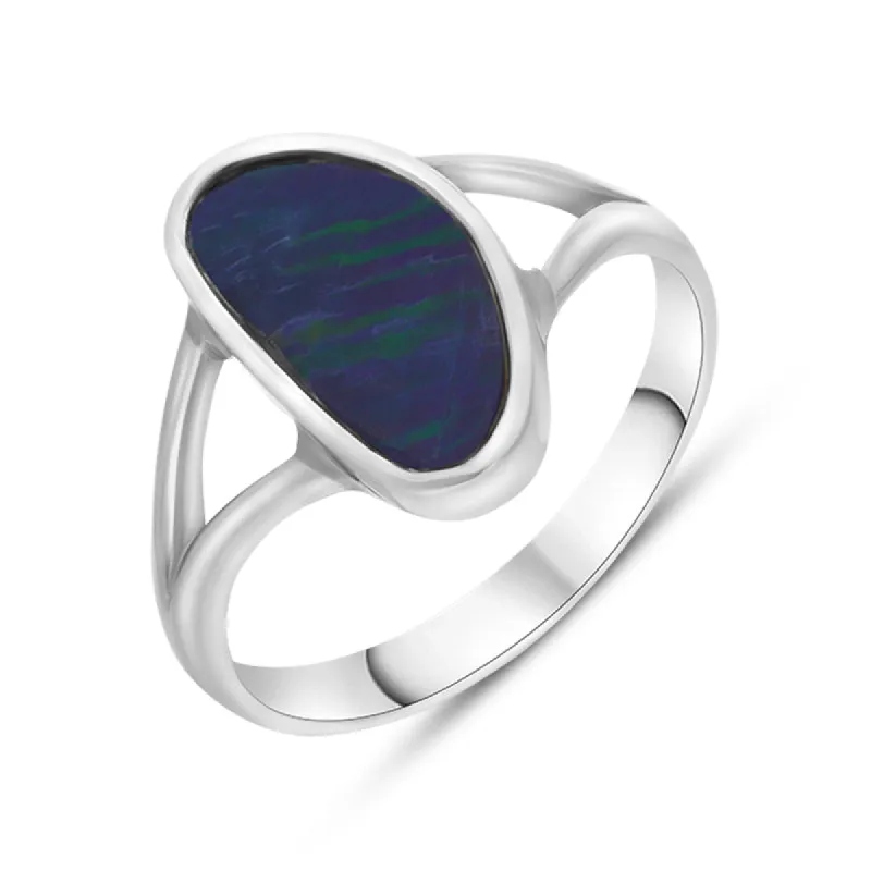 Sterling Silver Opal Doublet Abstract Split Shank Ring D sold by Jura Watches
