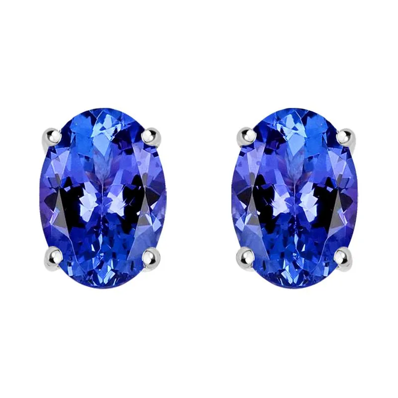 18ct White Gold 0.95ct Tanzanite Oval Cut Stud Earrings sold by Jura Watches