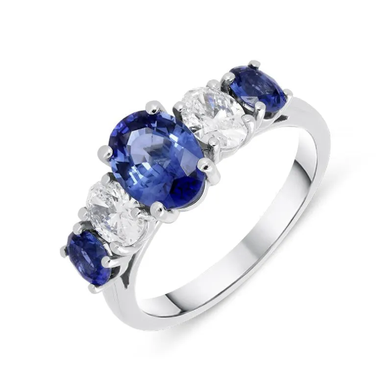 Platinum 1.99ct Sapphire Diamond Oval Five Stone Ring sold by Jura Watches