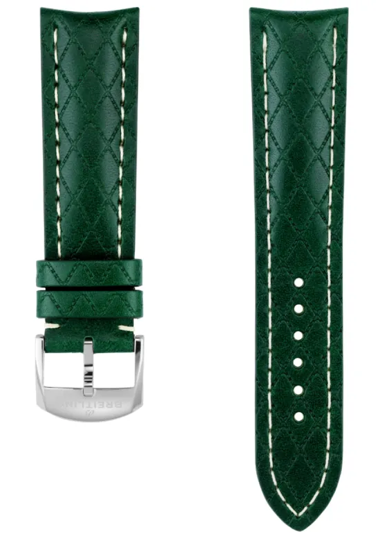 Breitling Strap Calf Leather Premier Curved End 22-20 Quilted Green sold by Jura Watches