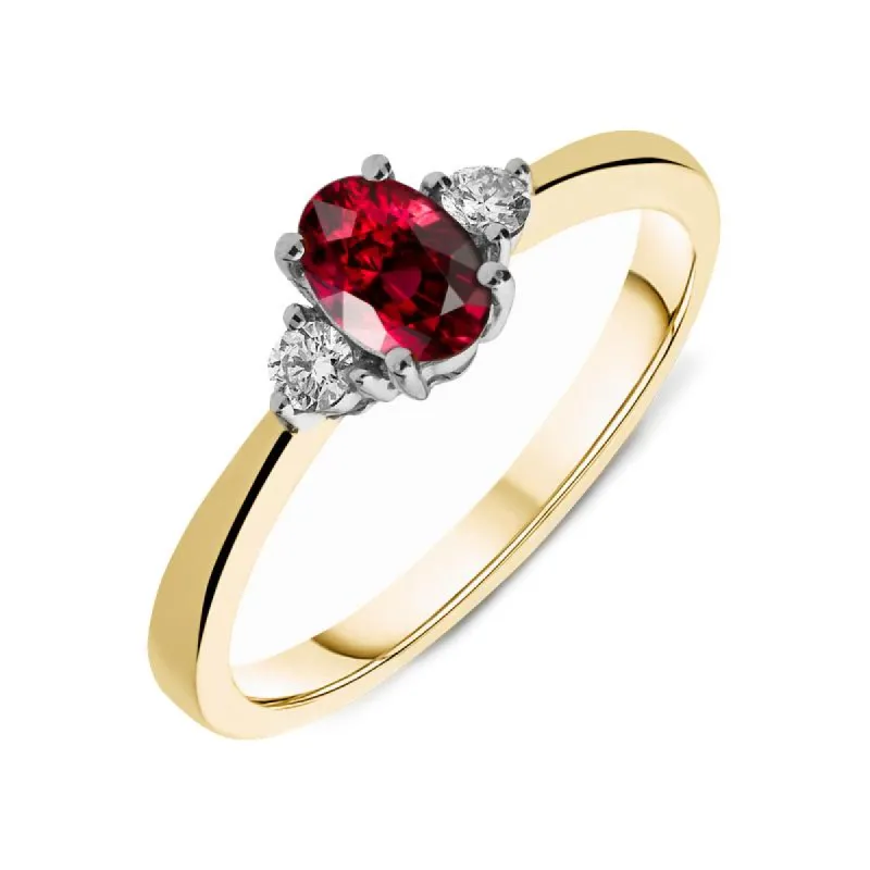 18ct Yellow Gold 1.10ct Ruby 0.32ct Diamond Claw Set Oval Ring sold by Jura Watches