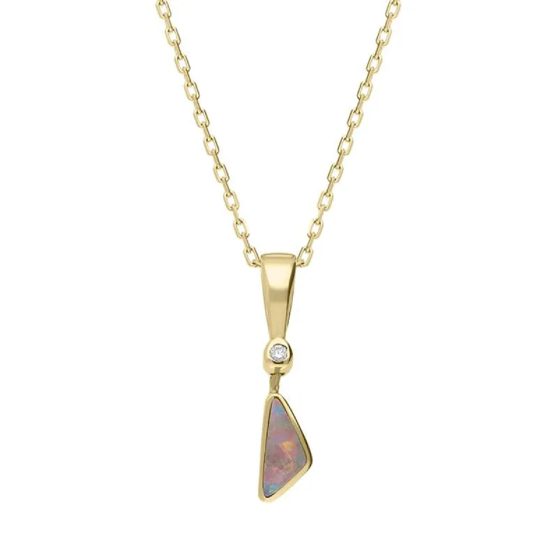 18ct Yellow Gold Opal Diamond Tiny Triangle Necklace D sold by Jura Watches