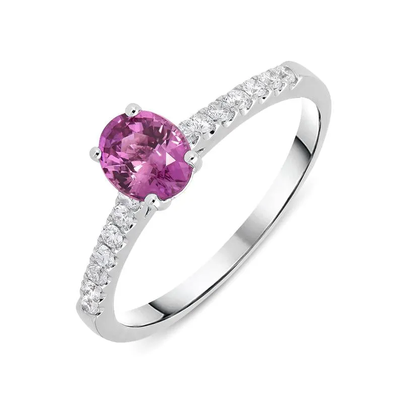 18ct White Gold Pink Sapphire Diamond Oval Ring D sold by Jura Watches