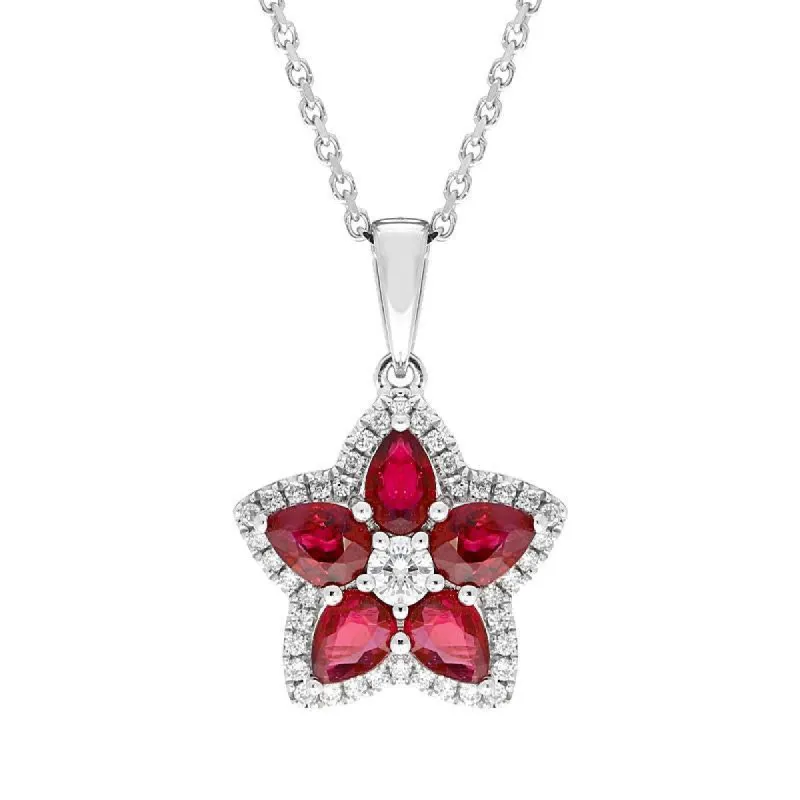 18ct White Gold Ruby and Diamond Star Necklace sold by Jura Watches