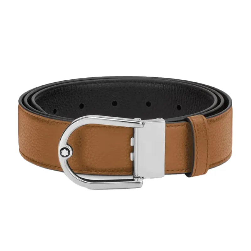 Montblanc Horseshoe Buckle 35mm Reversible Leather Belt Grainy Caramel/Black sold by Jura Watches