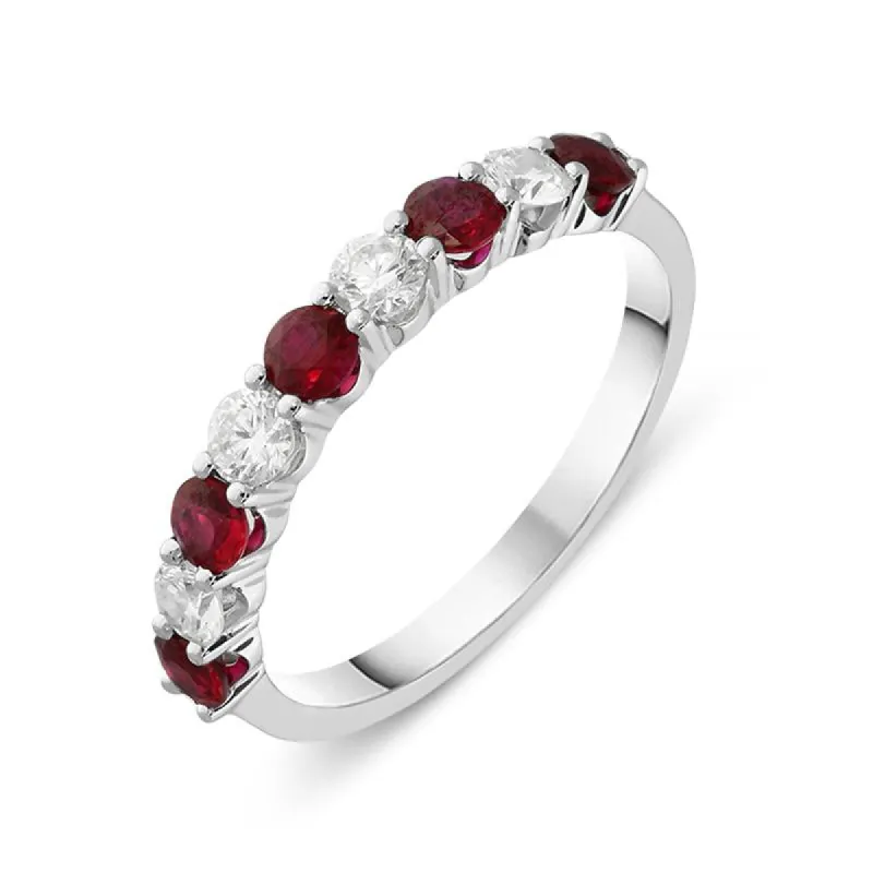 18ct White Gold 0.38ct Ruby Diamond Half Eternity Ring D sold by Jura Watches