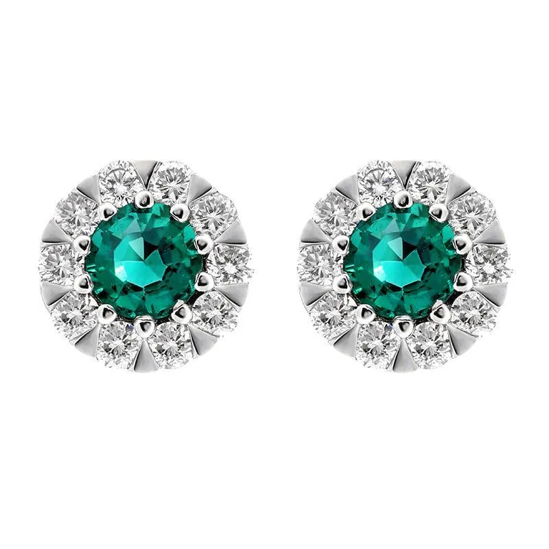 18ct White Gold Emerald Diamond Cluster Stud Earrings sold by Jura Watches