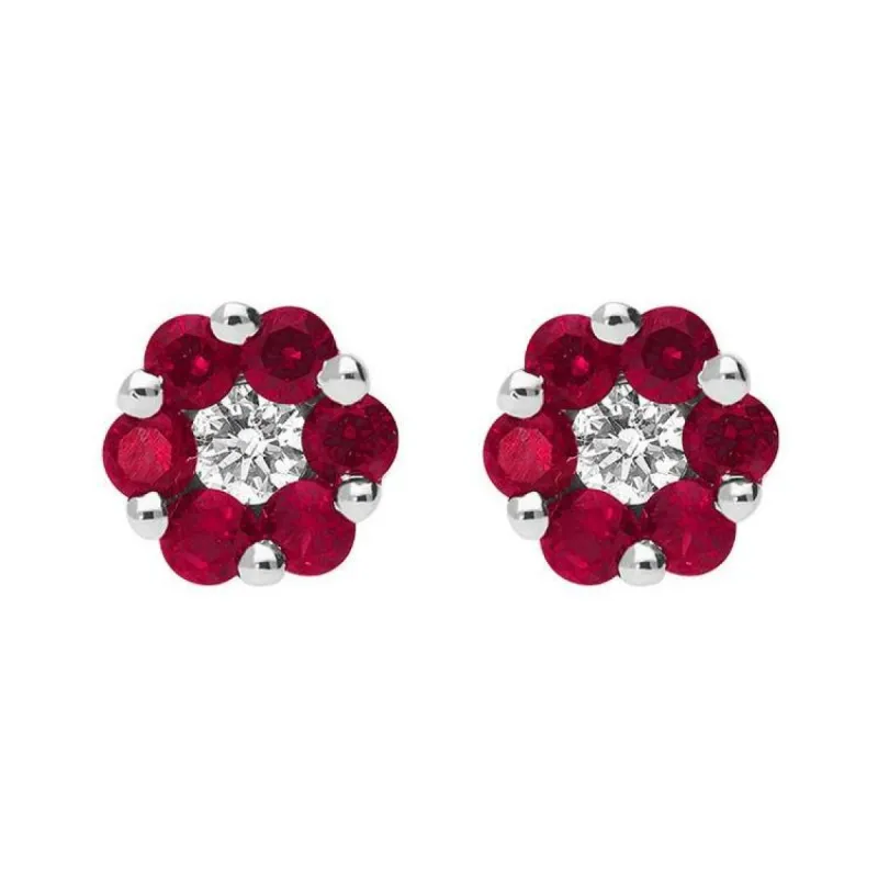 18ct White Gold 0.47ct Ruby Diamond Cluster Earrings sold by Jura Watches
