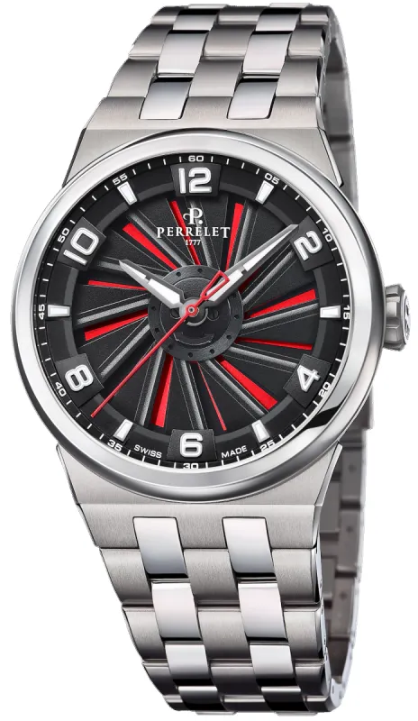 Perrelet Turbine Titanium 41 Red Bracelet Watch sold by Jura Watches