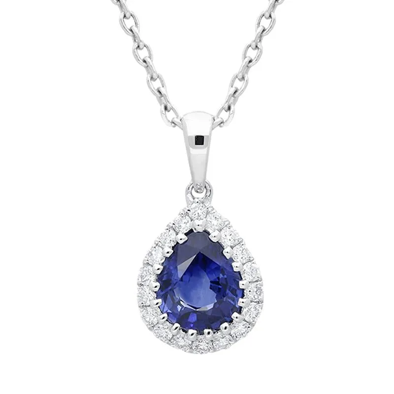 18ct White Gold 0.72ct Sapphire Diamond Pear Cluster Necklace sold by Jura Watches