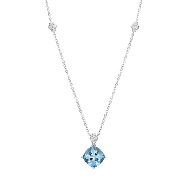 18ct White Gold 2.86ct Aquamarine 0.17ct Diamond Cushion Cut Necklace D sold by Jura Watches