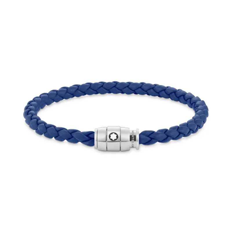 Montblanc Steel and Blue Leather 3 Rings Bracelet Size L sold by Jura Watches