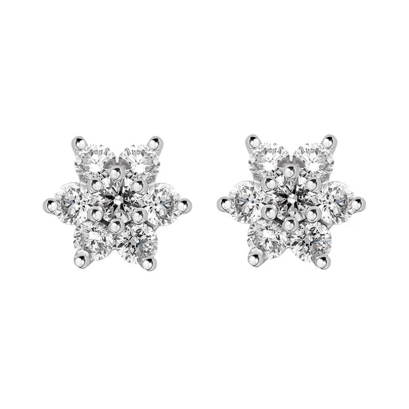 18ct White Gold Diamond Cluster Flower Stud Earrings sold by Jura Watches