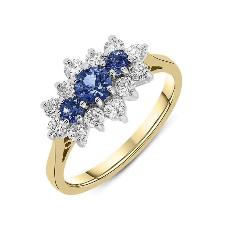 18ct Yellow Gold 0.54ct Sapphire and Diamond Cluster Ring sold by Jura Watches