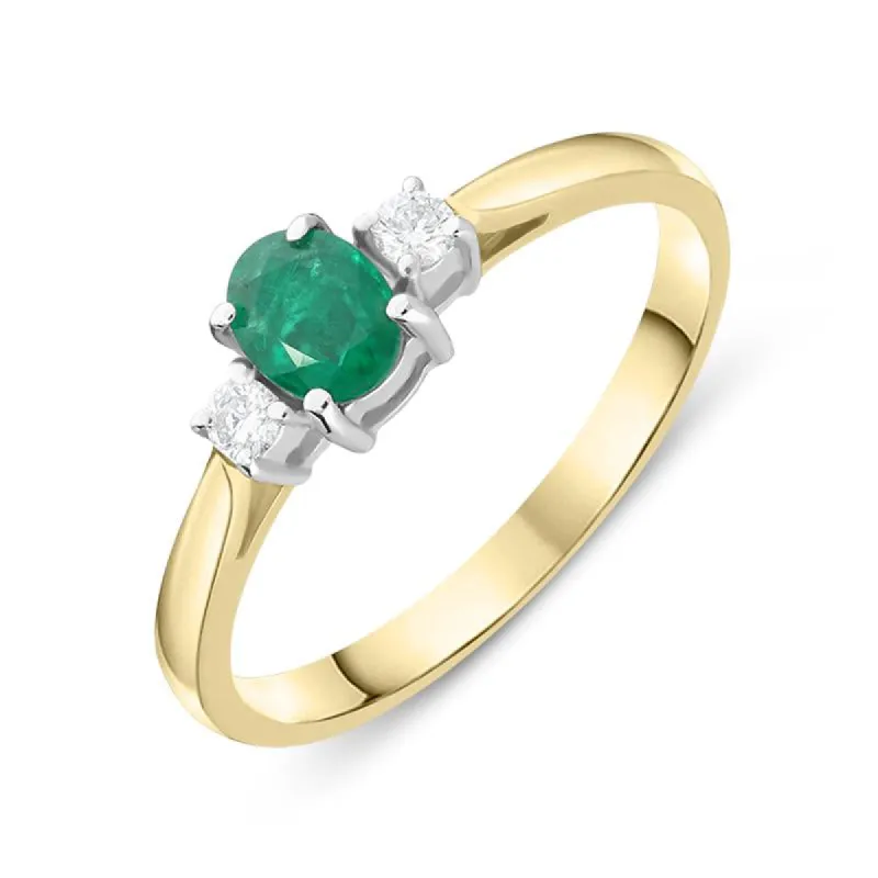 18ct Yellow Gold Emerald Diamond Three Stone Ring sold by Jura Watches