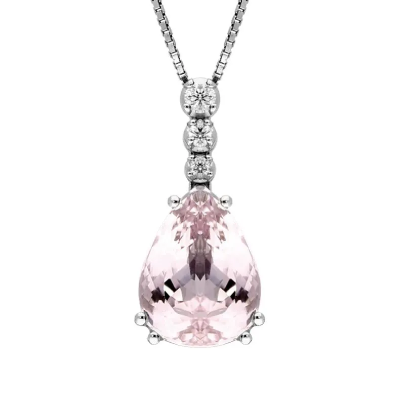 18ct White Gold 6.15ct Kunzite and Diamond Pear Drop Necklace D sold by Jura Watches