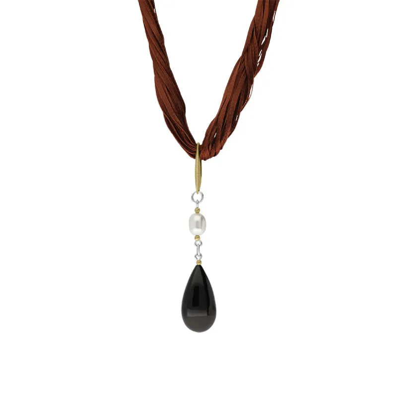 Sterling Silver Gold Plated Whitby Jet Freshwater Pearl Necklace D sold by Jura Watches