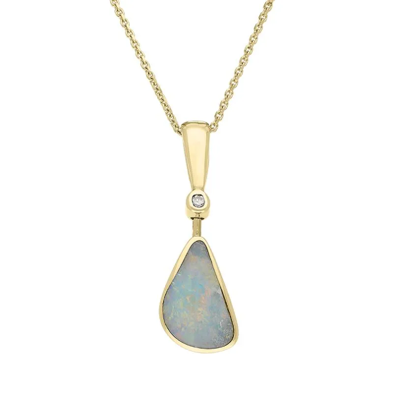 9ct Yellow Gold Opal Diamond Straight Edge Pear Drop Necklace D sold by Jura Watches