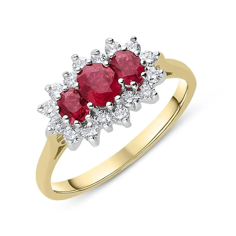 18ct Yellow Gold Ruby and Diamond Vintage Cluster Ring sold by Jura Watches