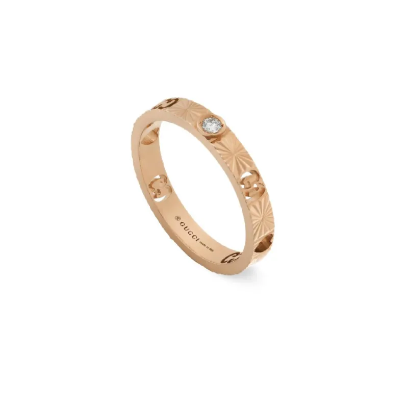 Gucci Icon 18ct Rose Gold Diamond Heart Band Ring sold by Jura Watches