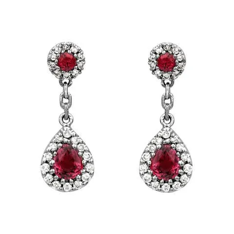 18ct White Gold 0.85ct Ruby Diamond Pear Cluster Drop Earrings sold by Jura Watches
