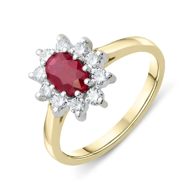 18ct Yellow Gold Ruby and Diamond Oval Cluster Ring sold by Jura Watches