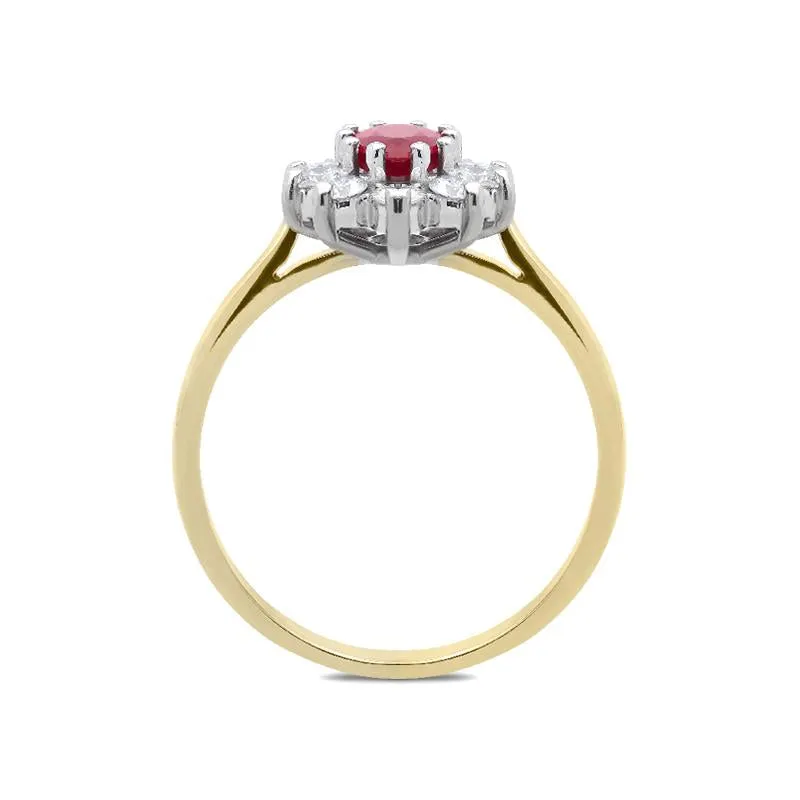 18ct Yellow Gold Ruby and Diamond Oval Cluster Ring sold by Jura Watches product image thumbnail 2