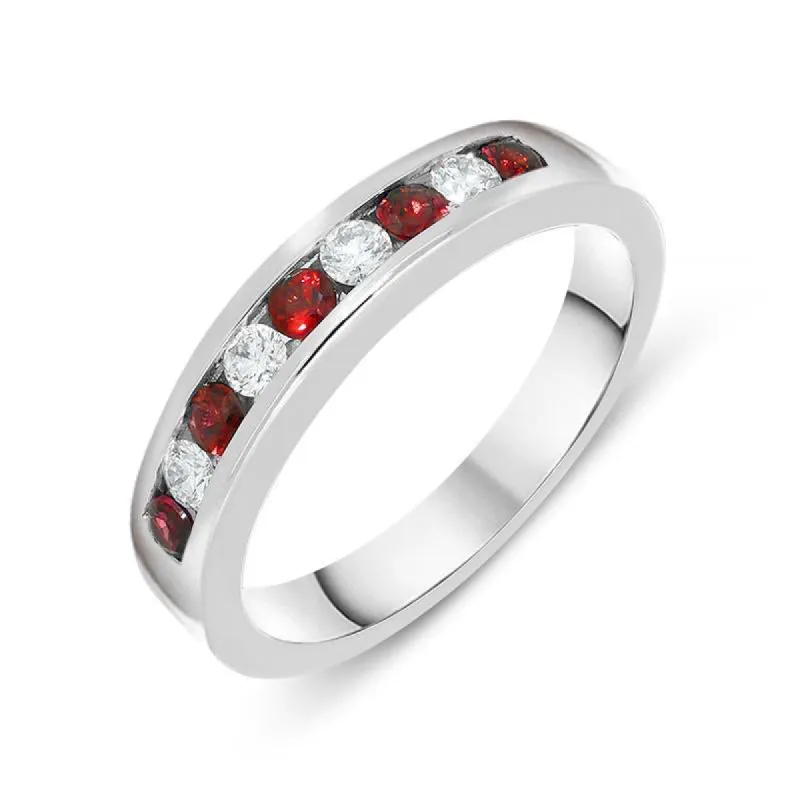 18ct White Gold Ruby and Diamond Channel Set Half Eternity Ring sold by Jura Watches