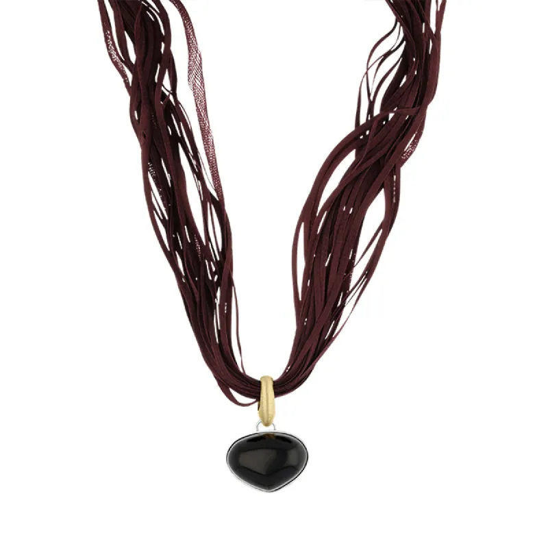 Sterling Silver Gold Plated Whitby Jet Burgundy Silk Triangle Necklace D made by Jura Watches